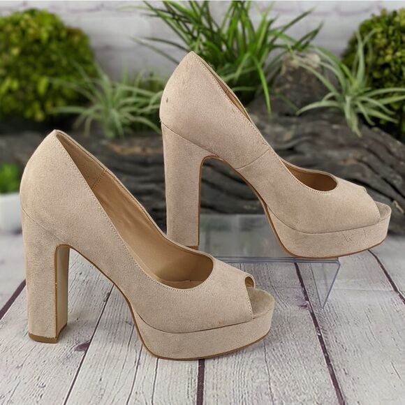 Truffle Collection Peep Toe Platform Block Heel Pumps - Picture 3 of 10